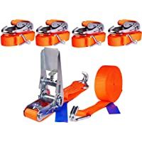 Los mejores  - 4 x 800 kg 6 m Cinchas correa trinquete con gancho Tensor de carraca Eslingas con carraca Pulpos para baca 25 mm